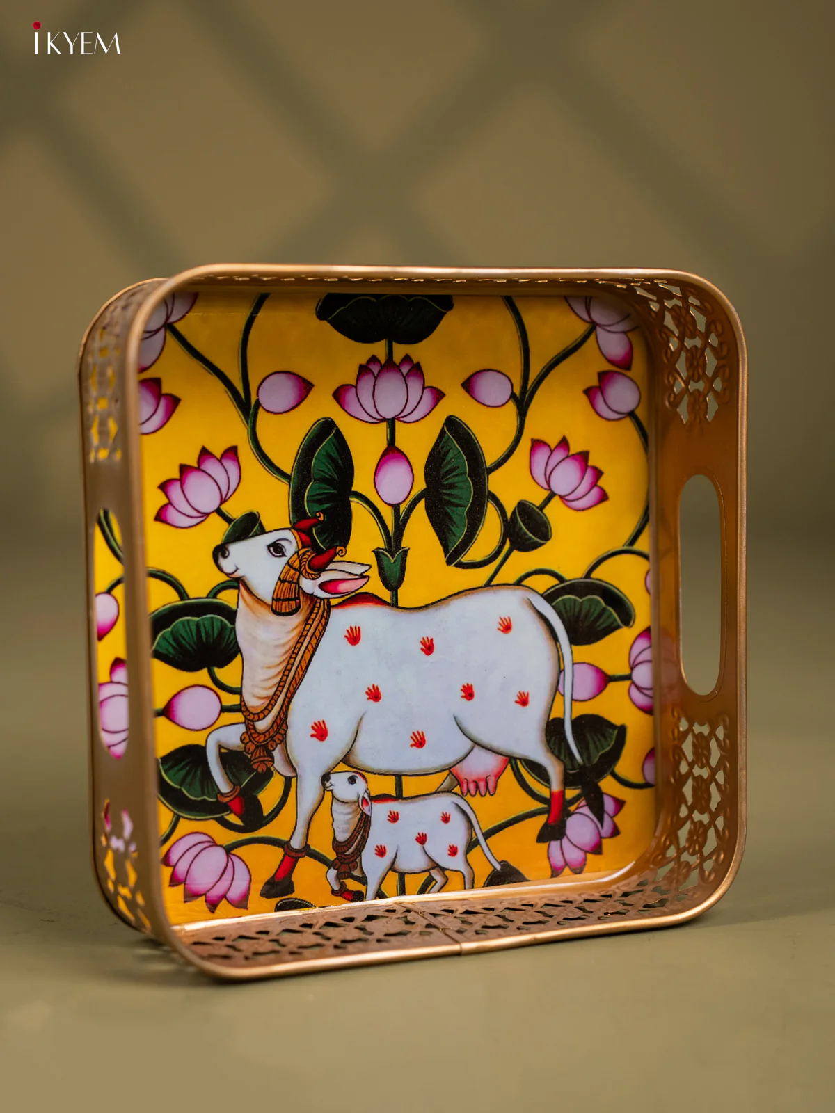 Metal Digital tray Square - Cow & Calf - Yellow - 8 Inch - KF24171 - Image 2
