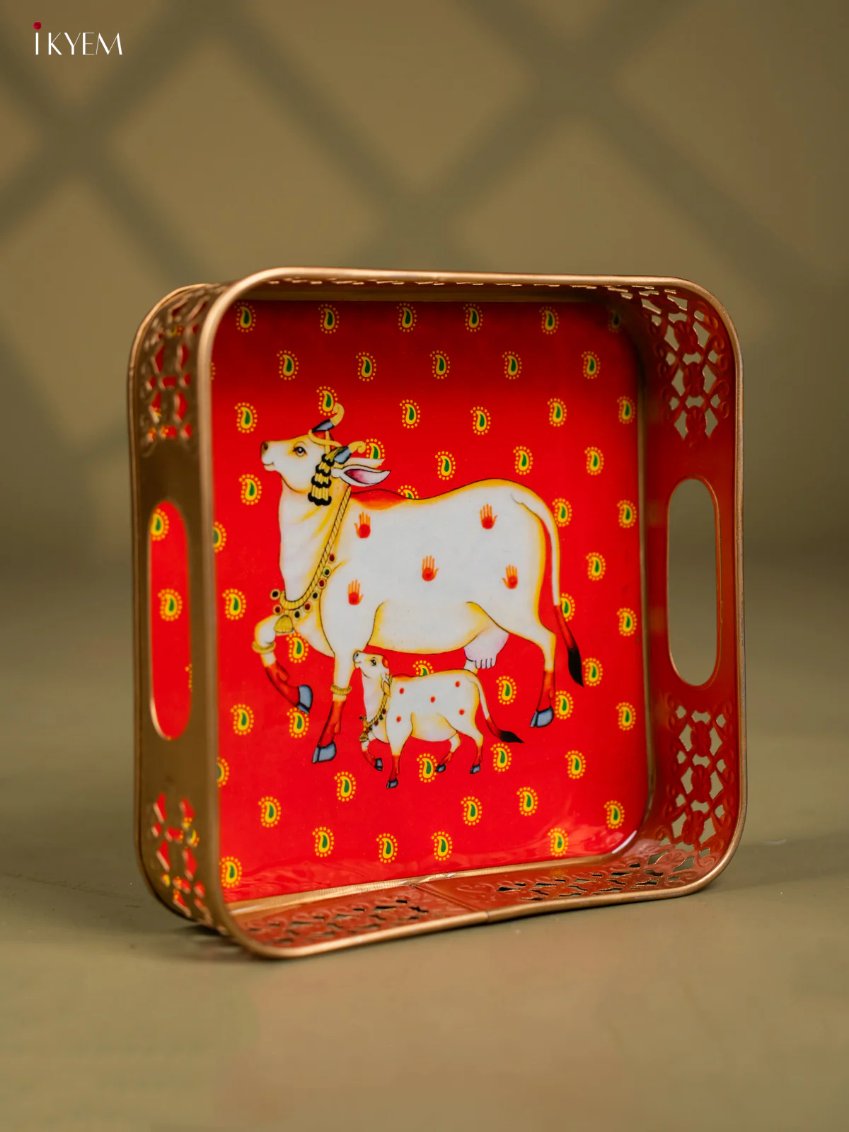 Metal Digital tray Square - Cow & Calf - Red - 8 Inch - KF24171 - Image 2