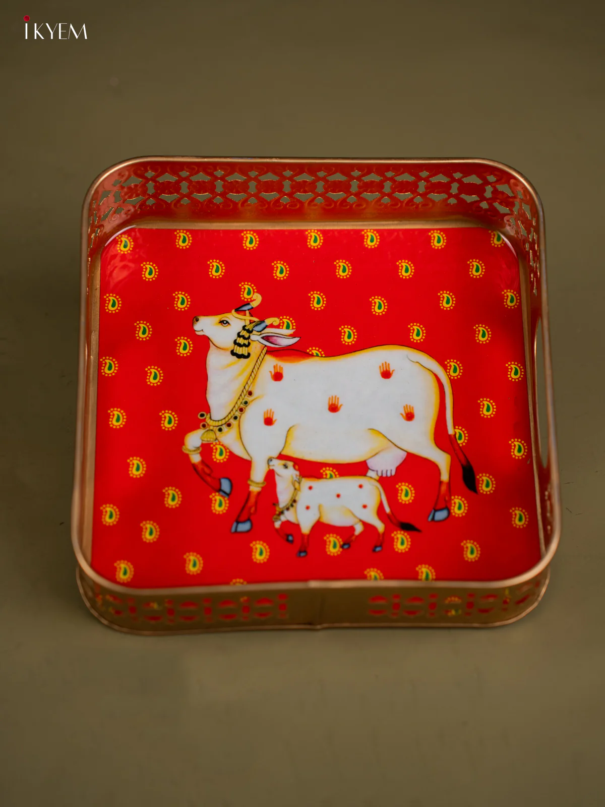 Metal Digital tray Square - Cow & Calf - Red - 8 Inch - KF24171 - Image 4
