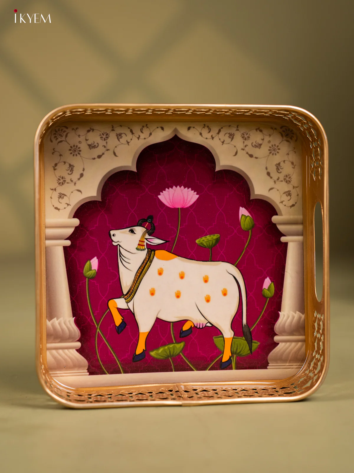 Metal Digital tray Square - Cow & Calf - Purple - 8 Inch - KF24174