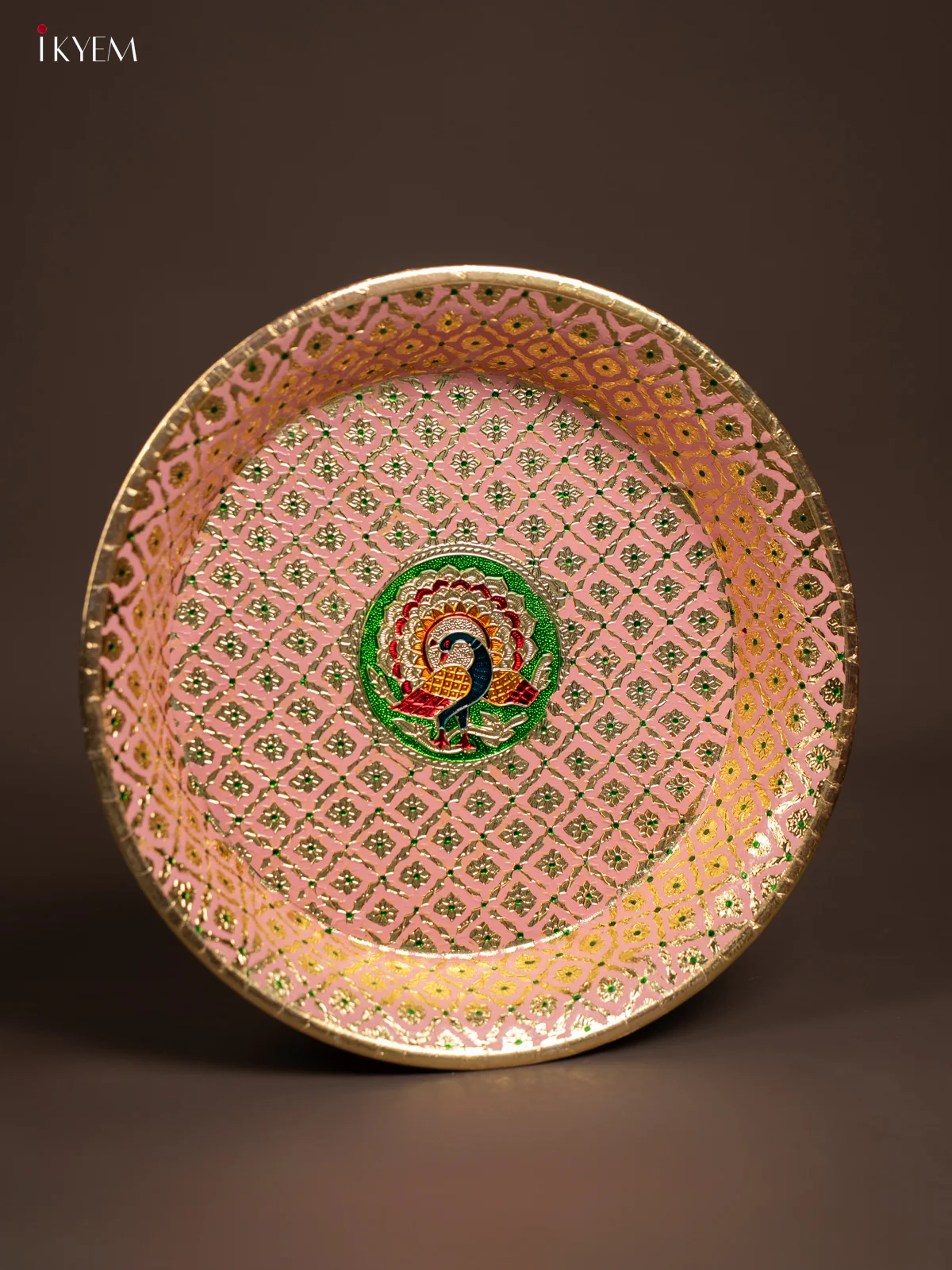 Meenakari Round Plate - Pink (15.5x15.5) Inch - KF24226