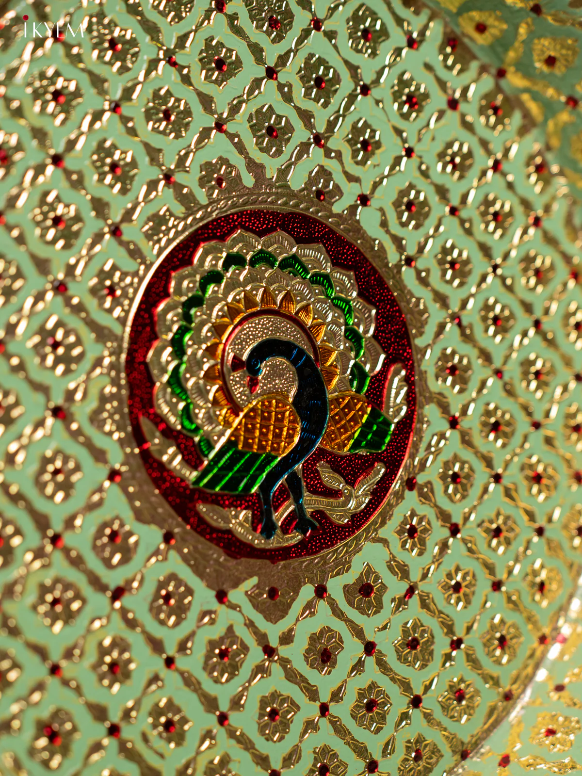 Meenakari Round Plate - Green - (14x14) Inch - KF24229 - Image 2