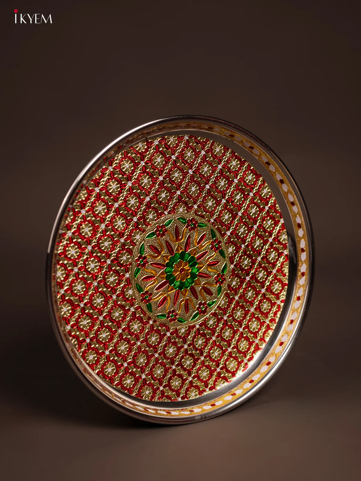 Classy Red Meenakari Round Plate -(12.5x12.5)- KF24231 - Image 2