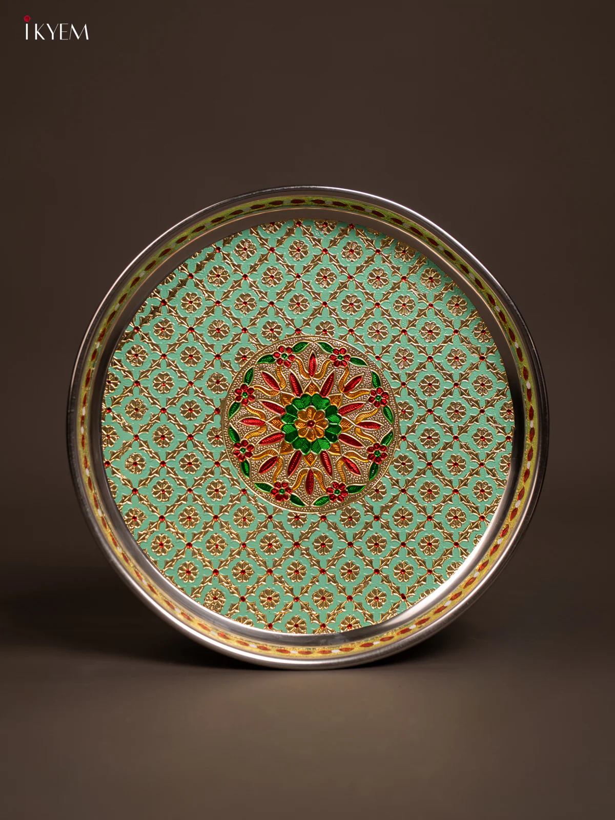 Meenakari Round Plate - Green - (12.5x12.5) Inch - KF24232