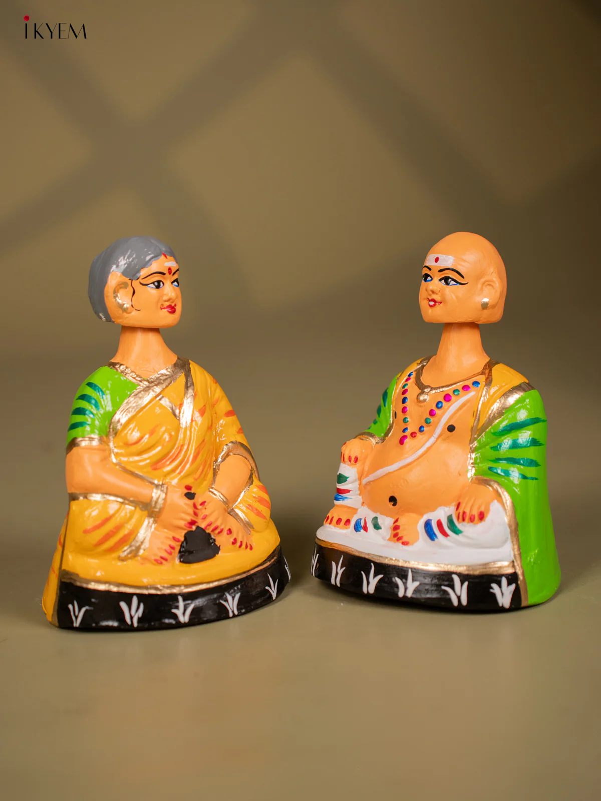 Thanjavur Dancing Doll - Couples - 7 Inch - Yellow & Green - KF26123 - Image 2