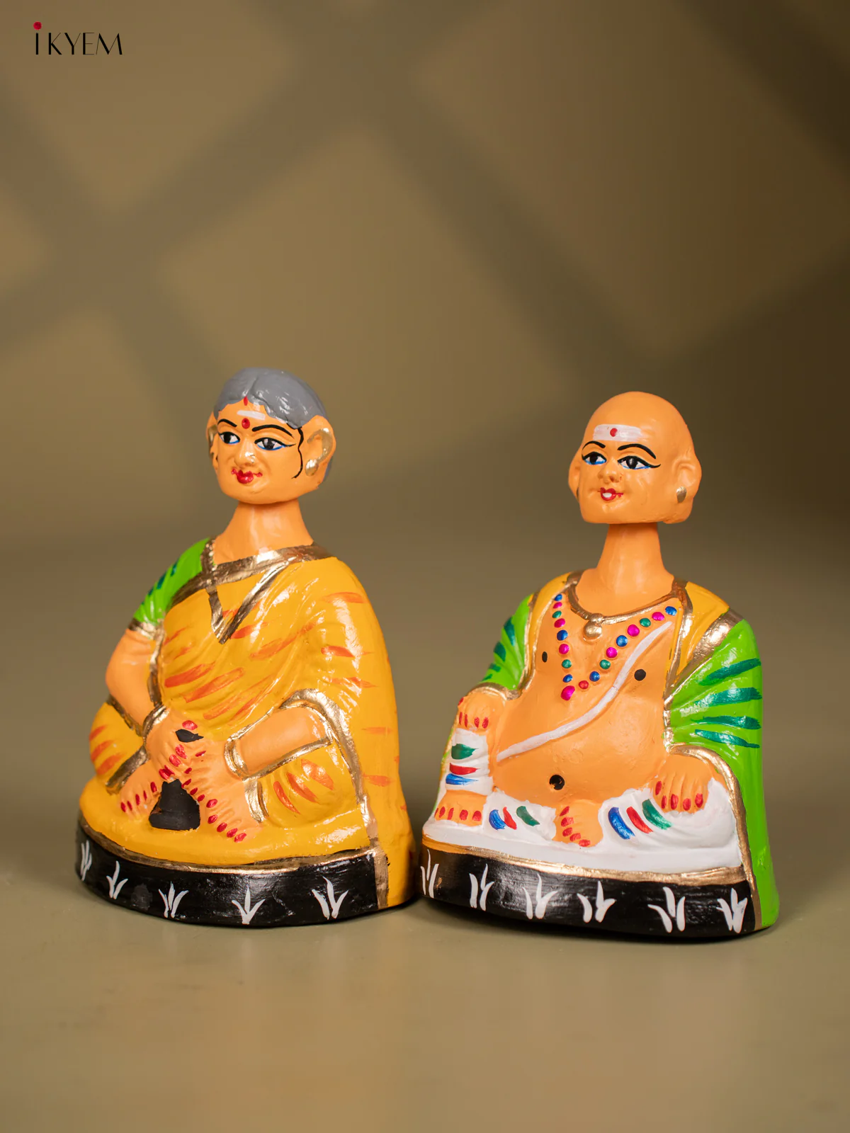 Thanjavur Dancing Doll - Couples - 7 Inch - Yellow & Green - KF26123 - Image 5