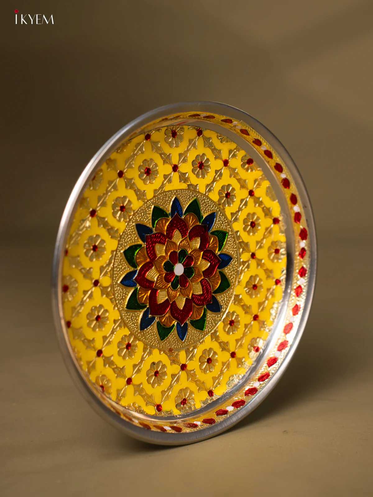 Meenakari Plate Round (7×7)- Yellow - KF30121 - Image 2