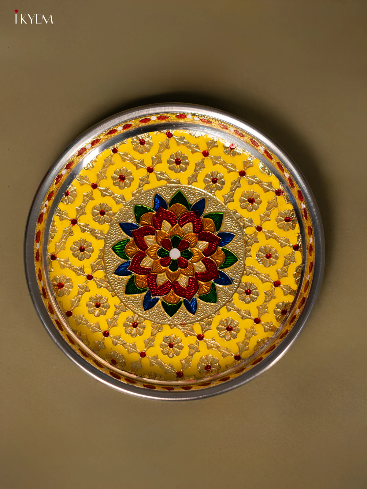 Meenakari Plate Round (7×7)- Yellow - KF30121 - Image 3