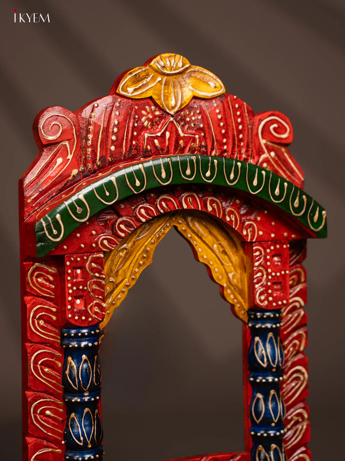 Hand Painted Wooden  Jharokha  - Orange - KF30144 - Image 3