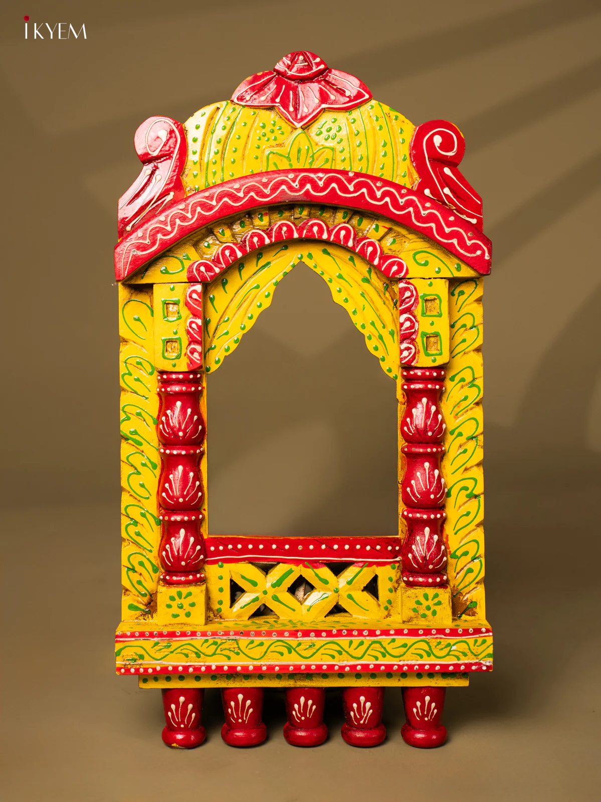 Hand Painted Wooden Jarokha - Yellow - 16.5 Inches - KF30145