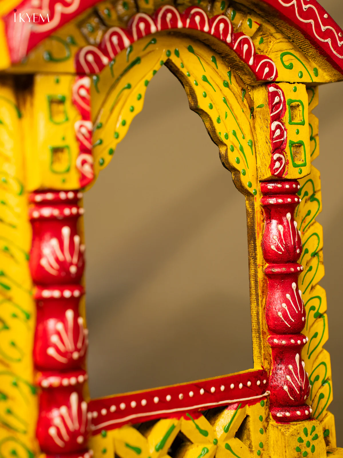 Hand Painted Wooden Jarokha - Yellow - 16.5 Inches - KF30145 - Image 3