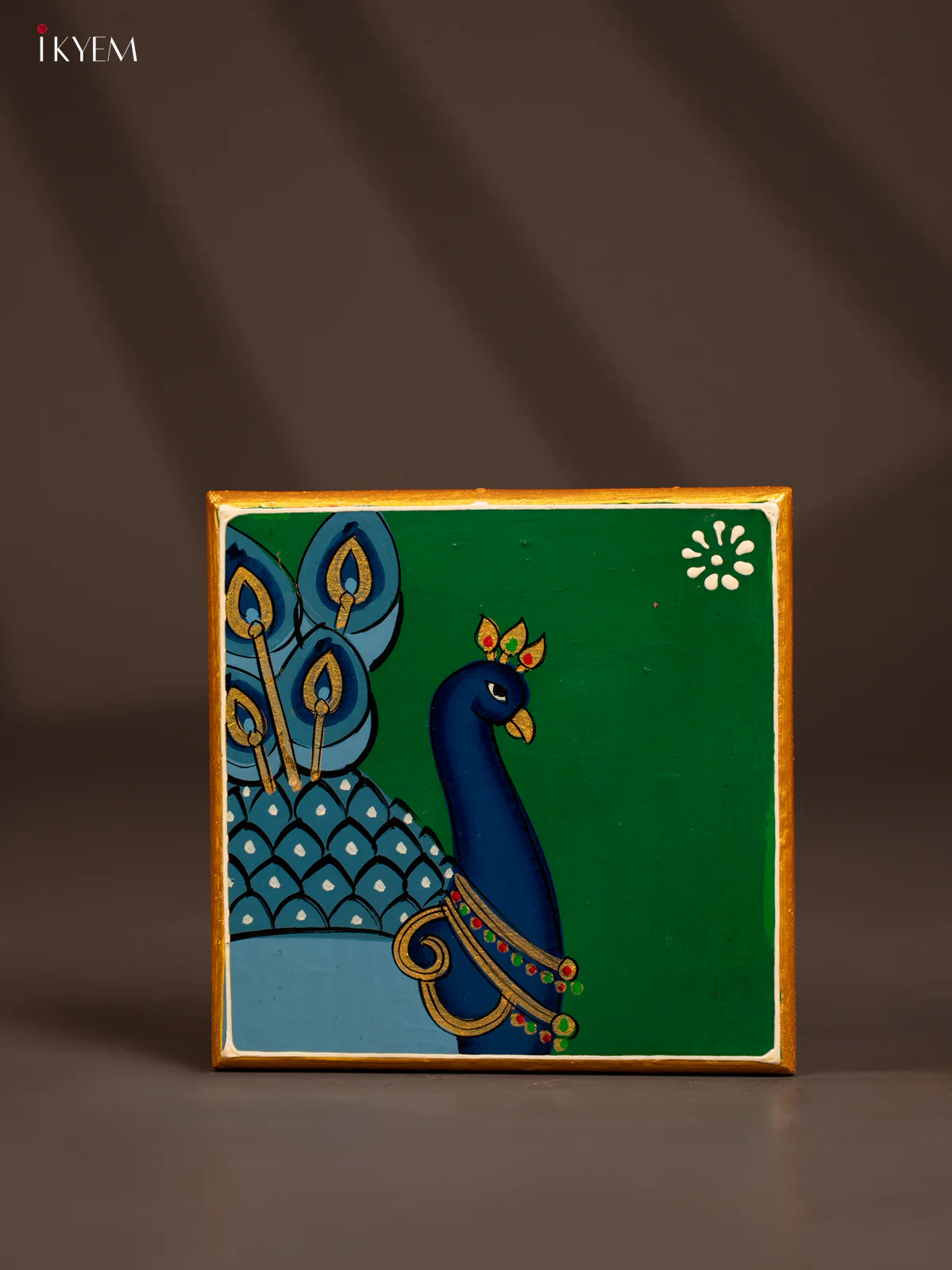 Peacock Hand-Painted Wooden Chowki - Green -(6×6) Inches - KF30180