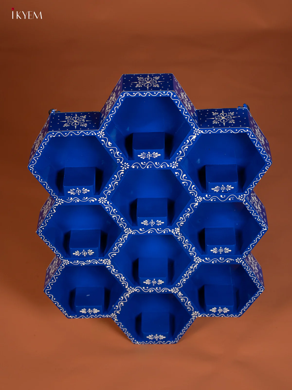 WOODEN HANDPAINTED WALL SHELF 10 OCTAGON BOXES- Blue - KG01115 - Image 4