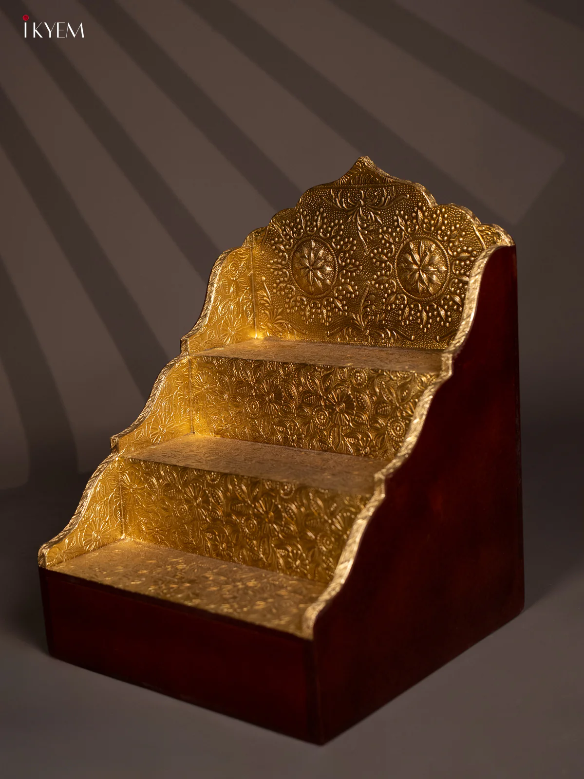 Brass Fitting Wooden 3-Step  Golu Padi - 14 Inches - KG01125 - Image 3