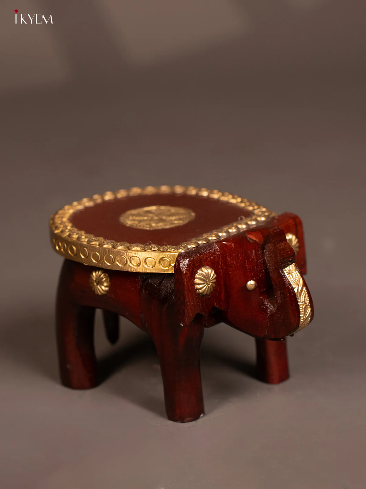 Wooden Brass Fitted Elephant Stool - 4 inch - KG01137 - Image 2