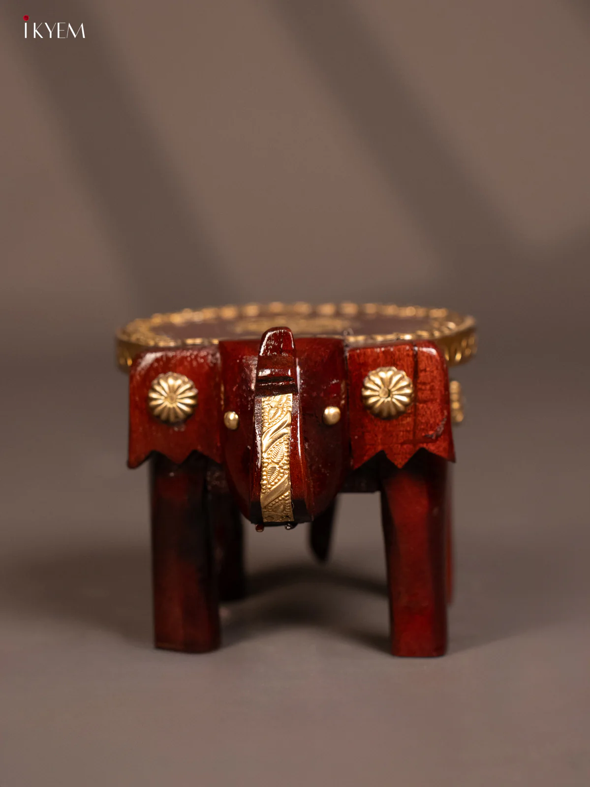 Wooden Brass Fitted Elephant Stool - 4 inch - KG01137 - Image 3