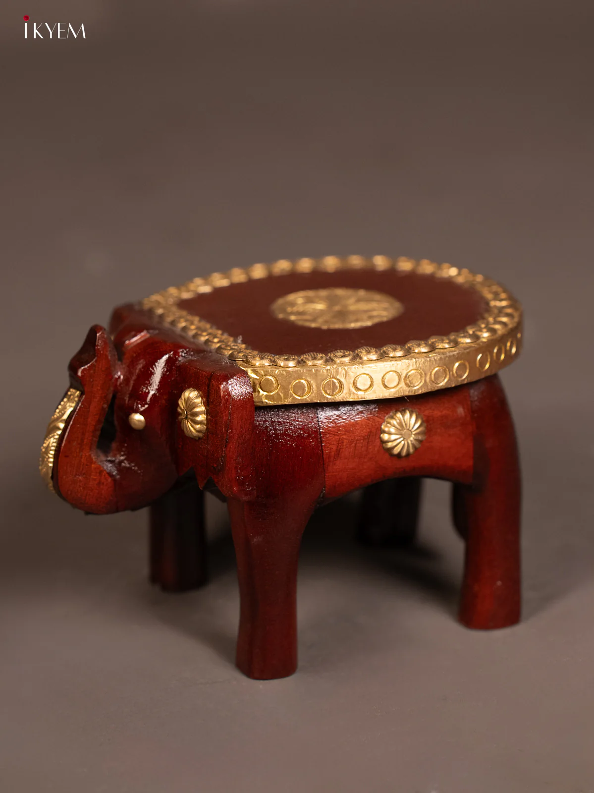 Wooden Brass Fitted Elephant Stool - 4 inch - KG01137 - Image 4