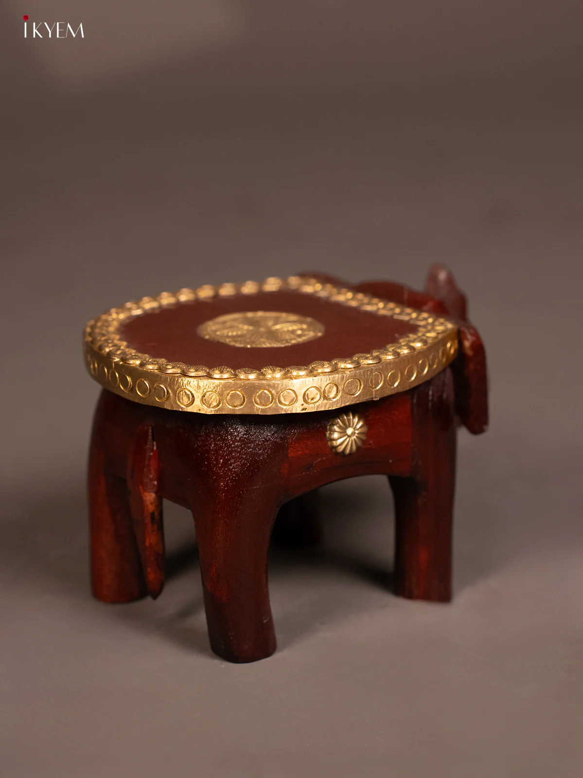 Wooden Brass Fitted Elephant Stool - 4 inch - KG01137 - Image 5
