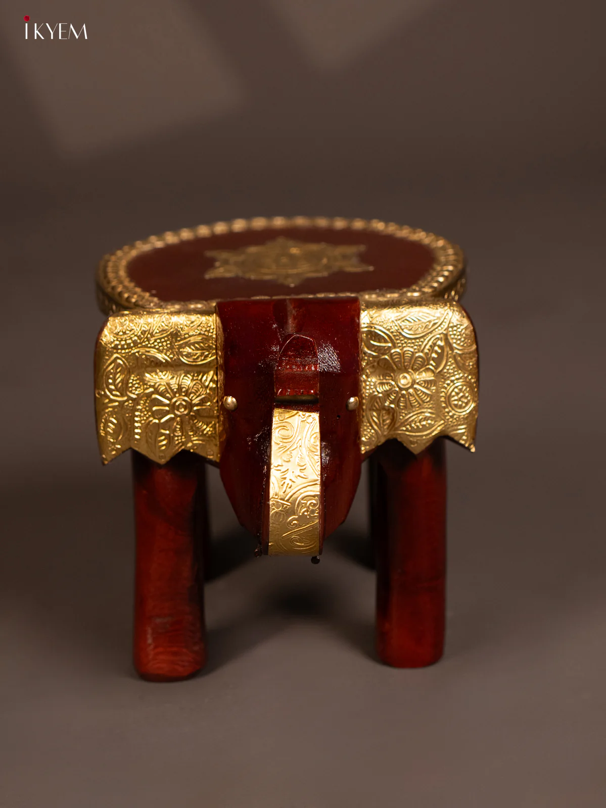 Wooden Brass Fitted Elephant Stool - 6 inch - KG01138 - Image 3