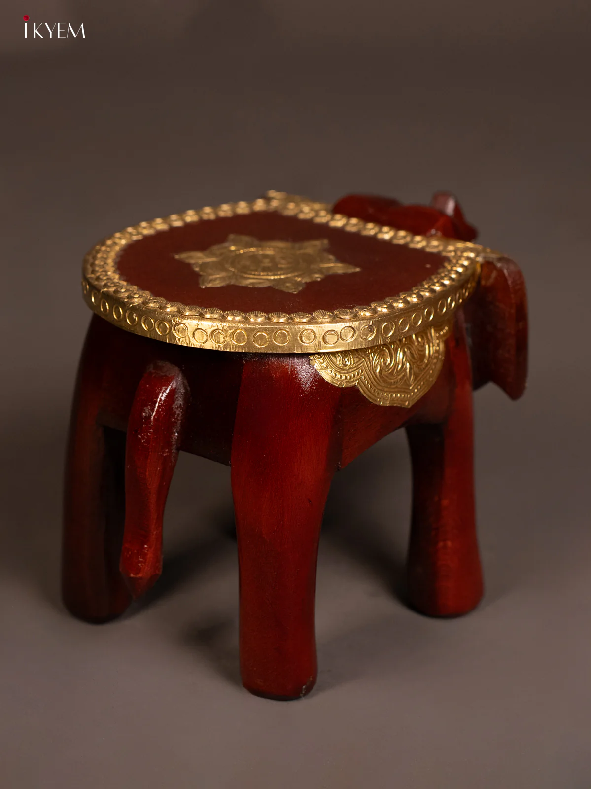 Wooden Brass Fitted Elephant Stool - 6 inch - KG01138 - Image 5