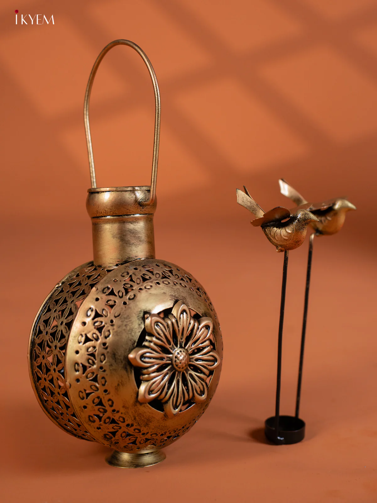 Metal Pot Shape T- light with Bird - Big - KG01145 - Image 2