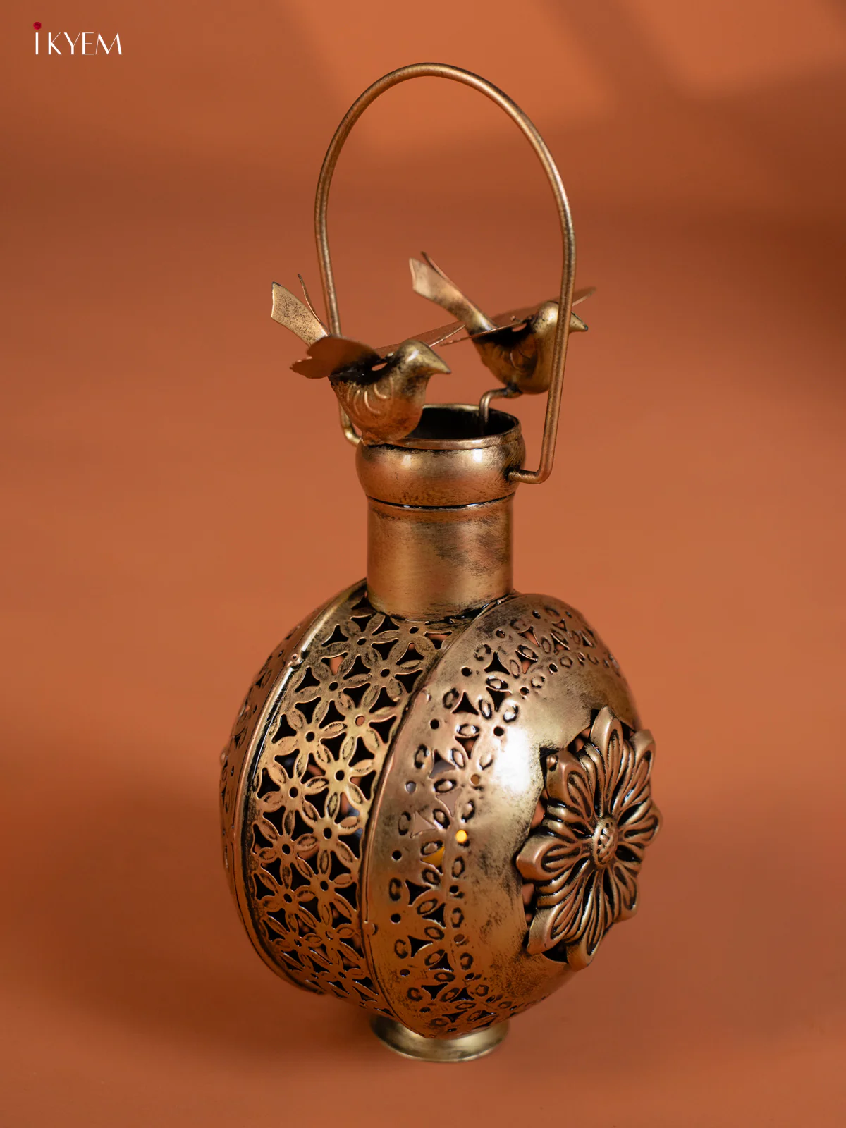Metal Pot Shape T- light with Bird - Big - KG01145 - Image 3