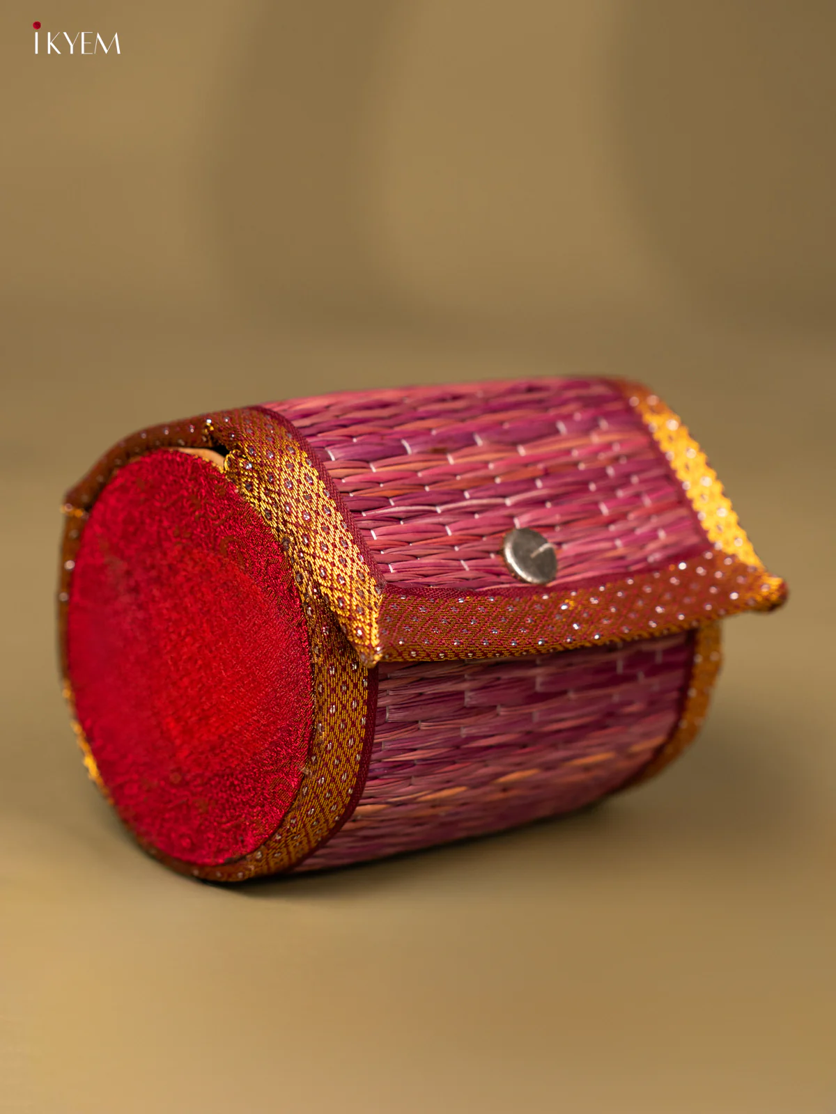Half Raw Silk with korai Round Bangle box - Maroon - KG01156 - Image 2