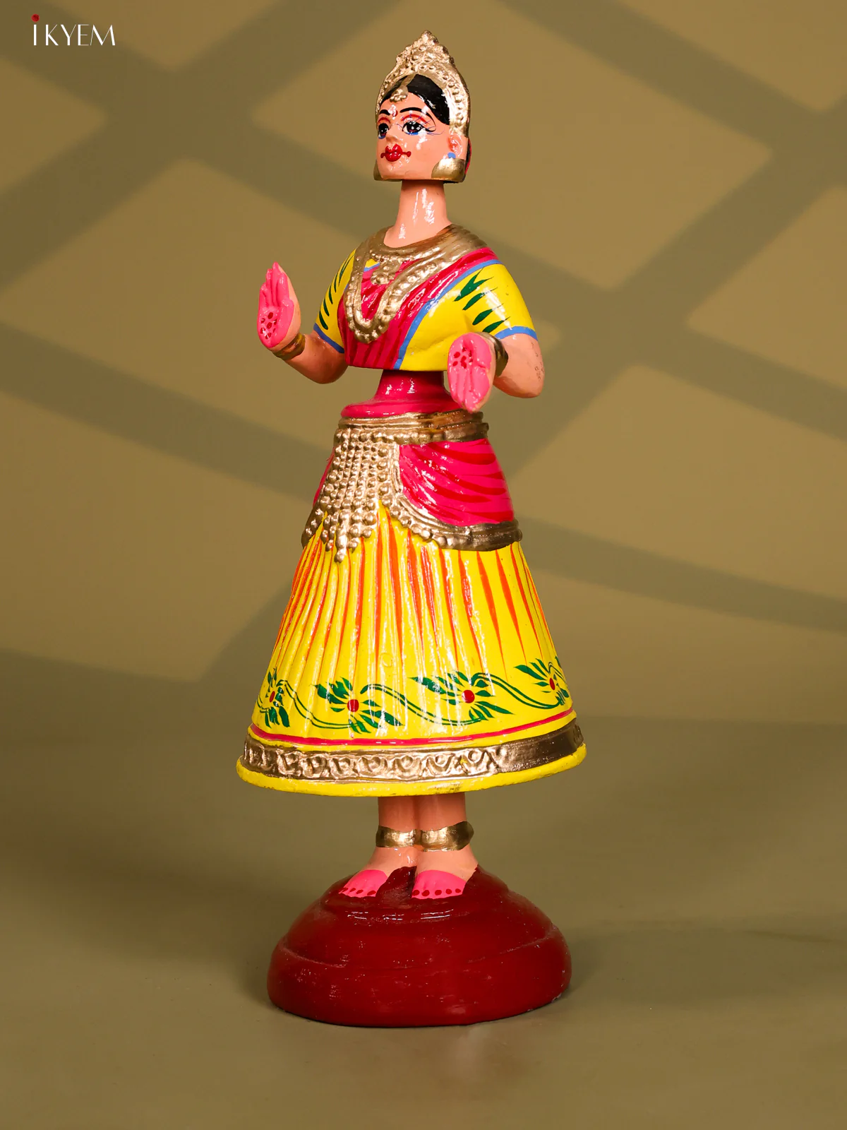 Thanjhavur/Tanjore Iconic Dancing Doll -  Yellow with Pink - Image 3