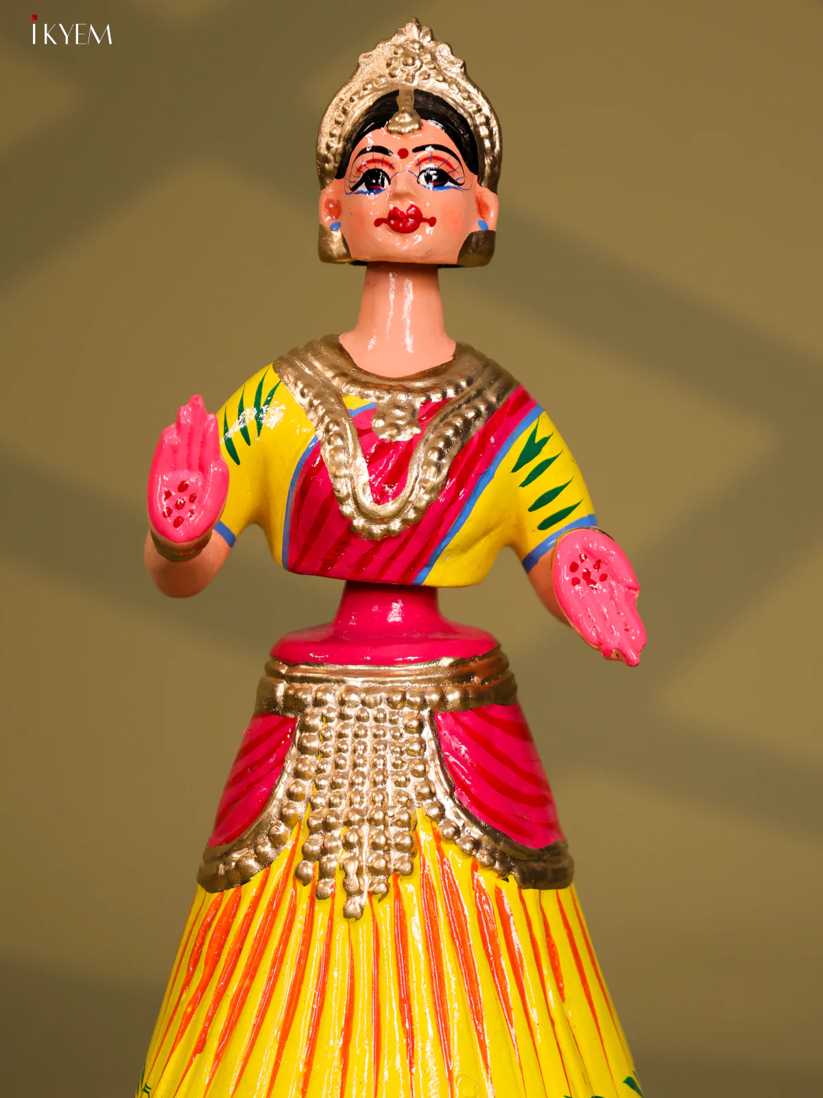 Thanjhavur/Tanjore Iconic Dancing Doll -  Yellow with Pink - Image 4