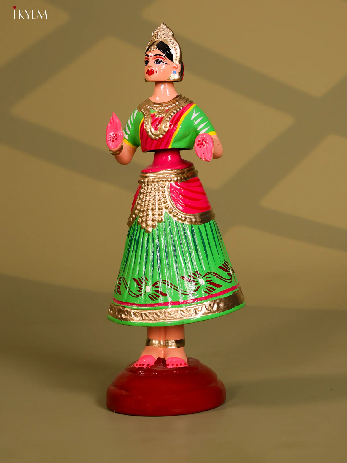 Thanjhavur/Tanjore Iconic Dancing Doll -  Green With Pink - Image 3