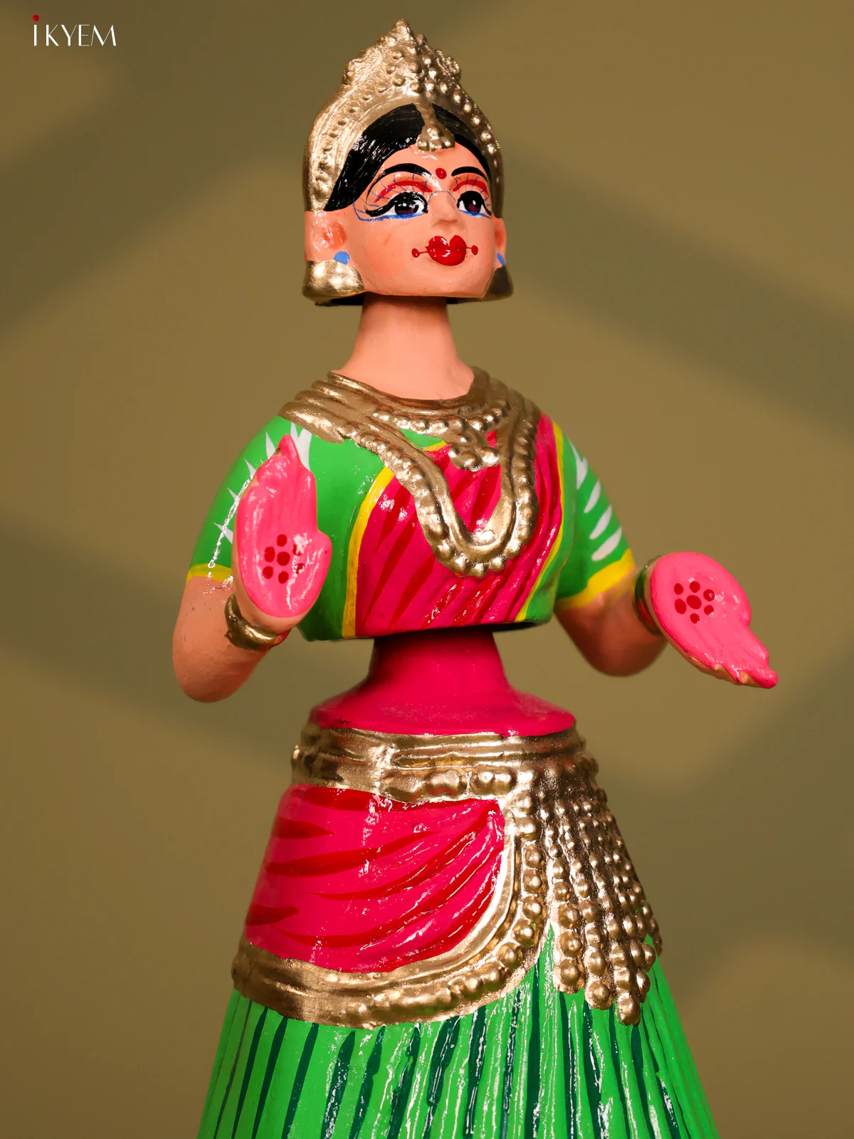 Thanjhavur/Tanjore Iconic Dancing Doll -  Green With Pink - Image 4