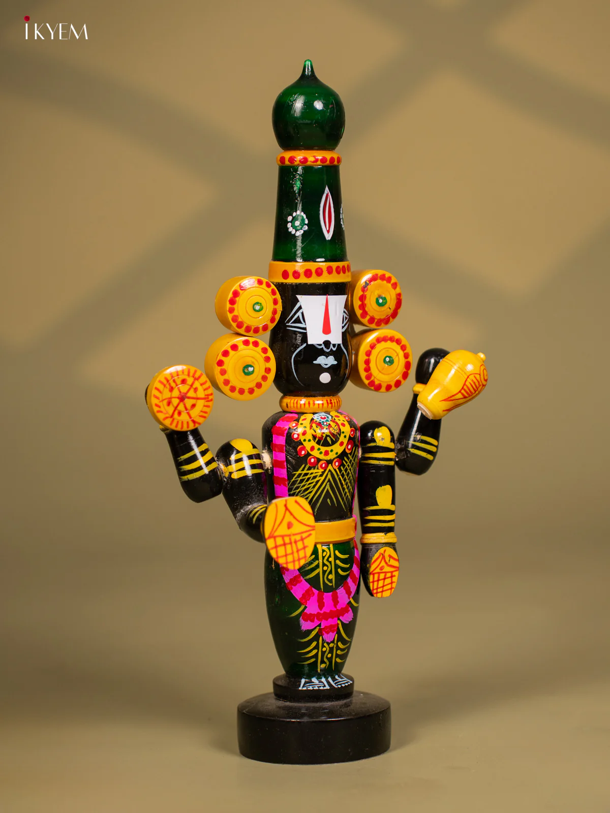 Wooden Kondapalli Hand Painted Lord Venkateswara idol - Green & Black - Image 3