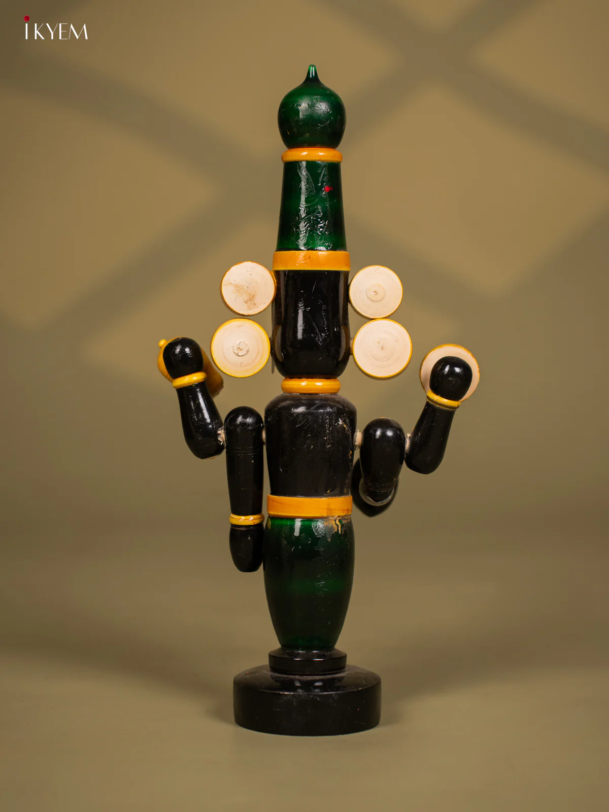 Wooden Kondapalli Hand Painted Lord Venkateswara idol - Green & Black - Image 4