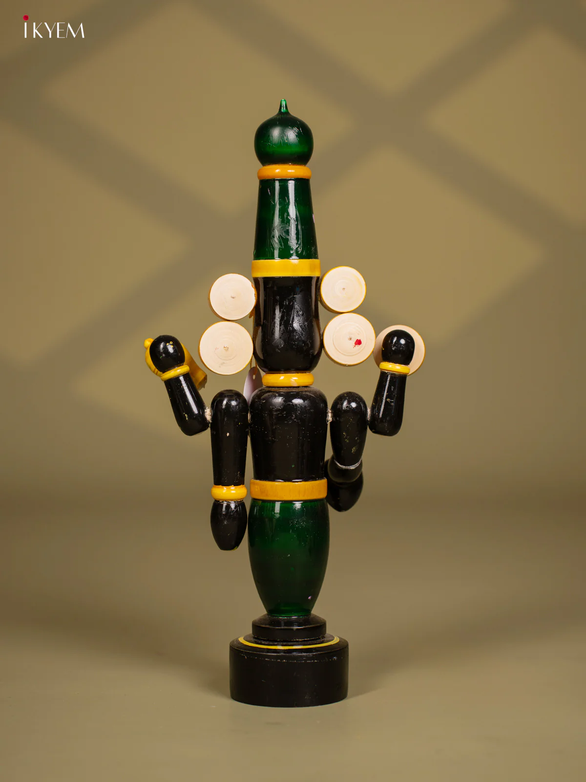 Wooden Kondapalli Hand Painted Lord Venkateswara idol - Green & Black - Image 4
