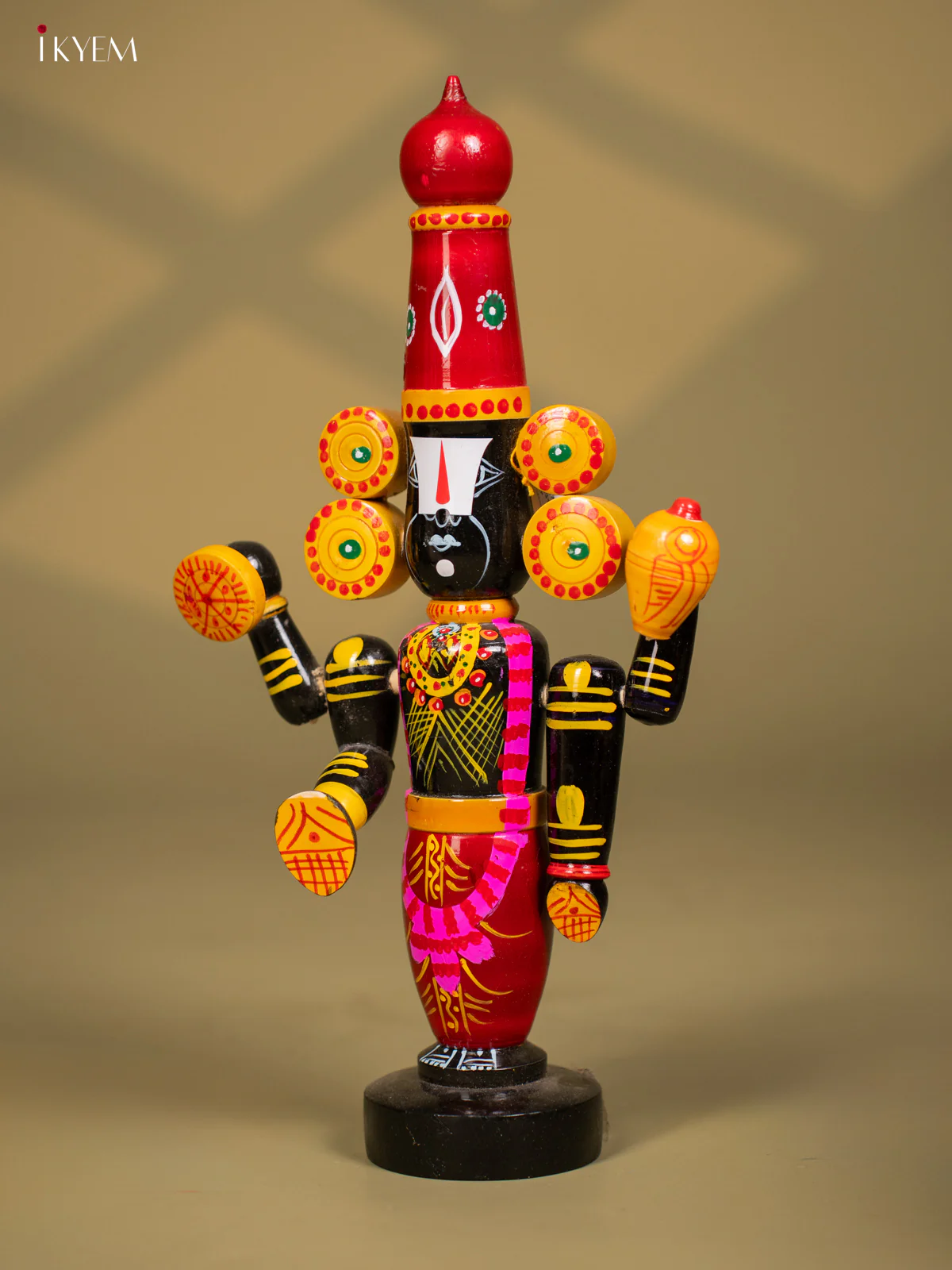 Wooden Kondapalli Hand Painted Lord Venkateswara idol - Red & Balck - Image 2