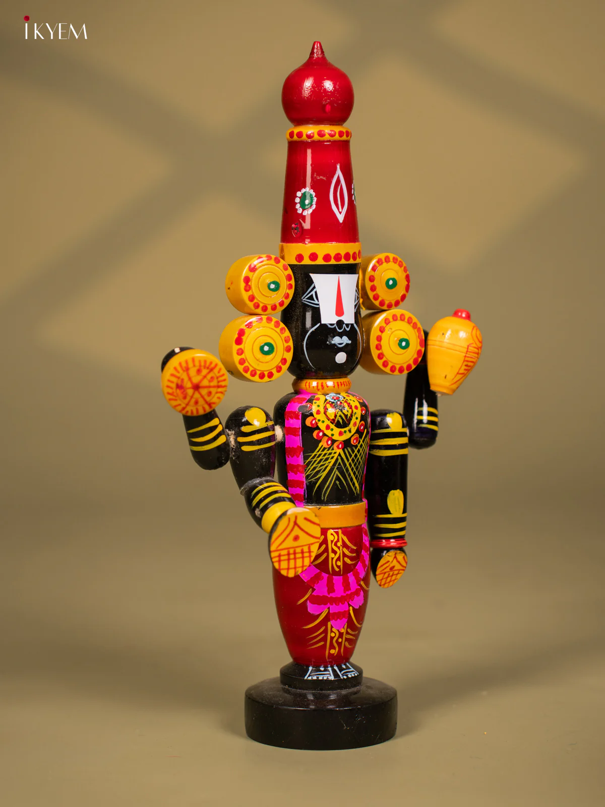 Wooden Kondapalli Hand Painted Lord Venkateswara idol - Red & Balck - Image 3