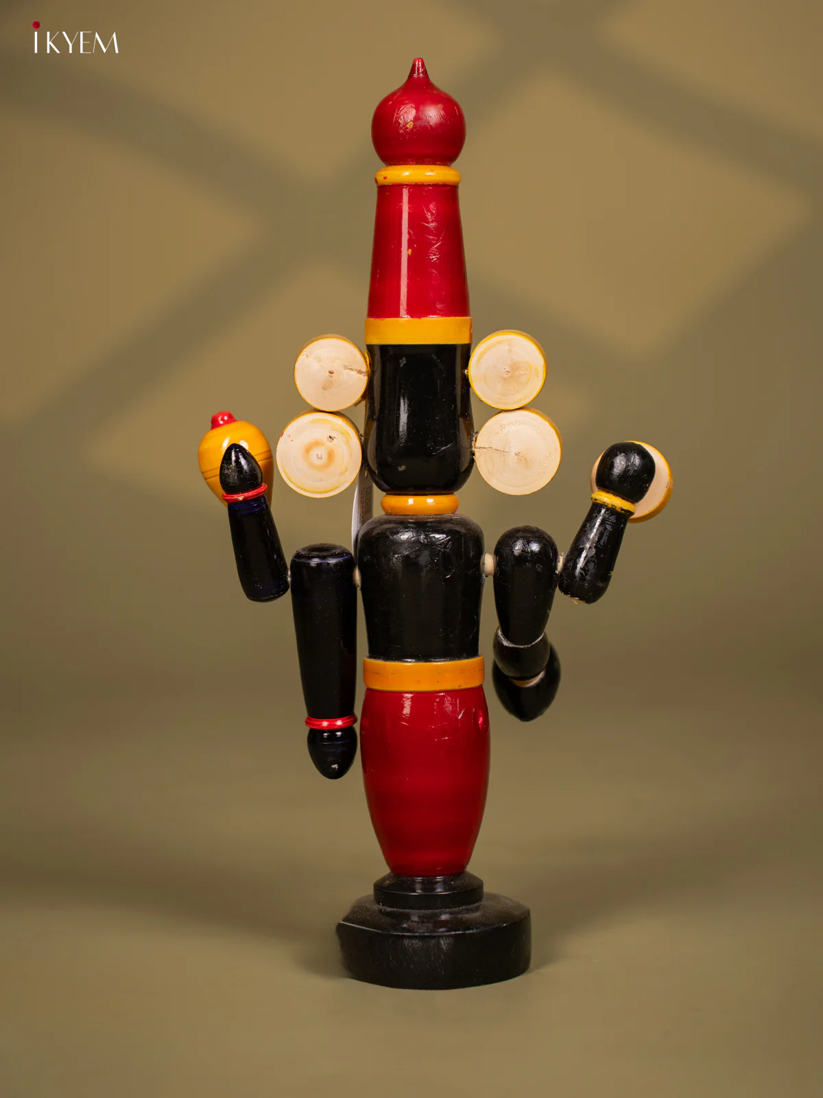 Wooden Kondapalli Hand Painted Lord Venkateswara idol - Red & Balck - Image 4