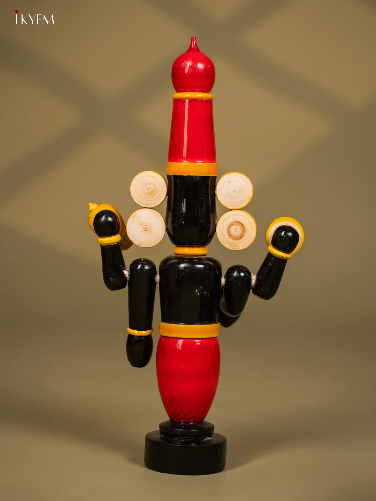 Wooden Kondapalli Hand Painted Lord Venkateswara idol - Red & Balck - Image 4