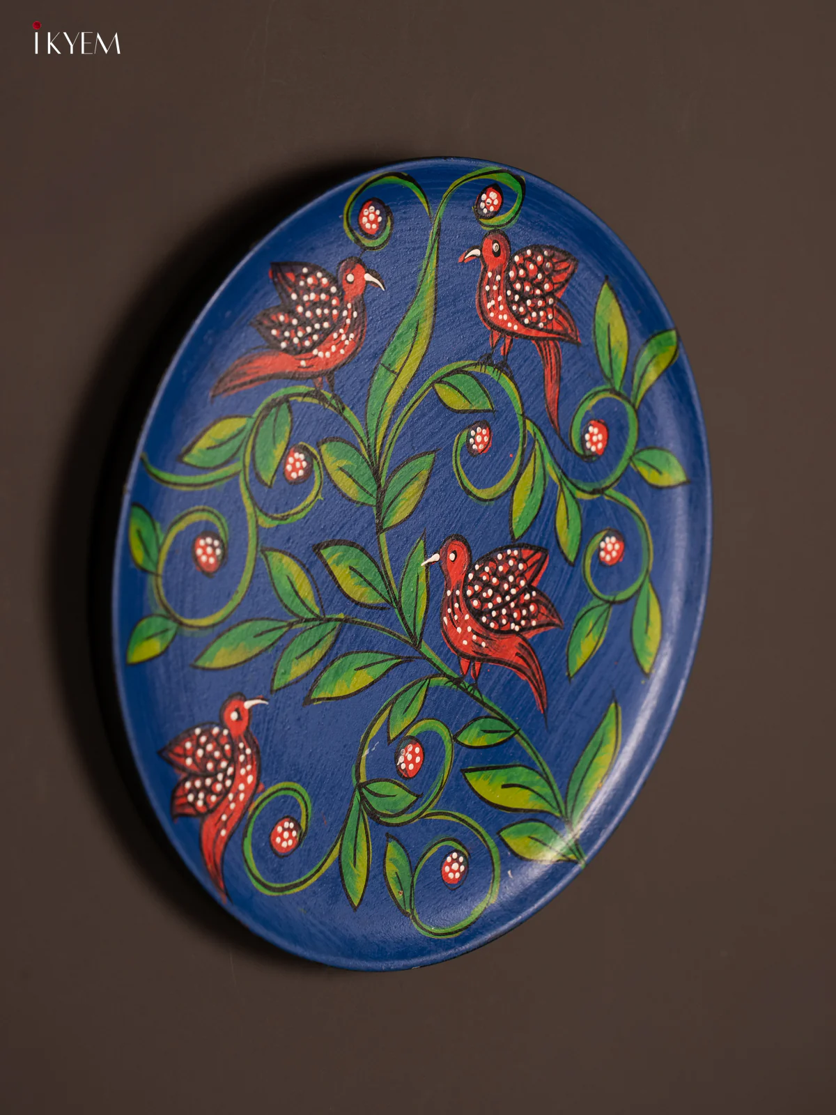 Wooden Hand painted Wall hanging plate - Bird - Blue - KG04175 - Image 2