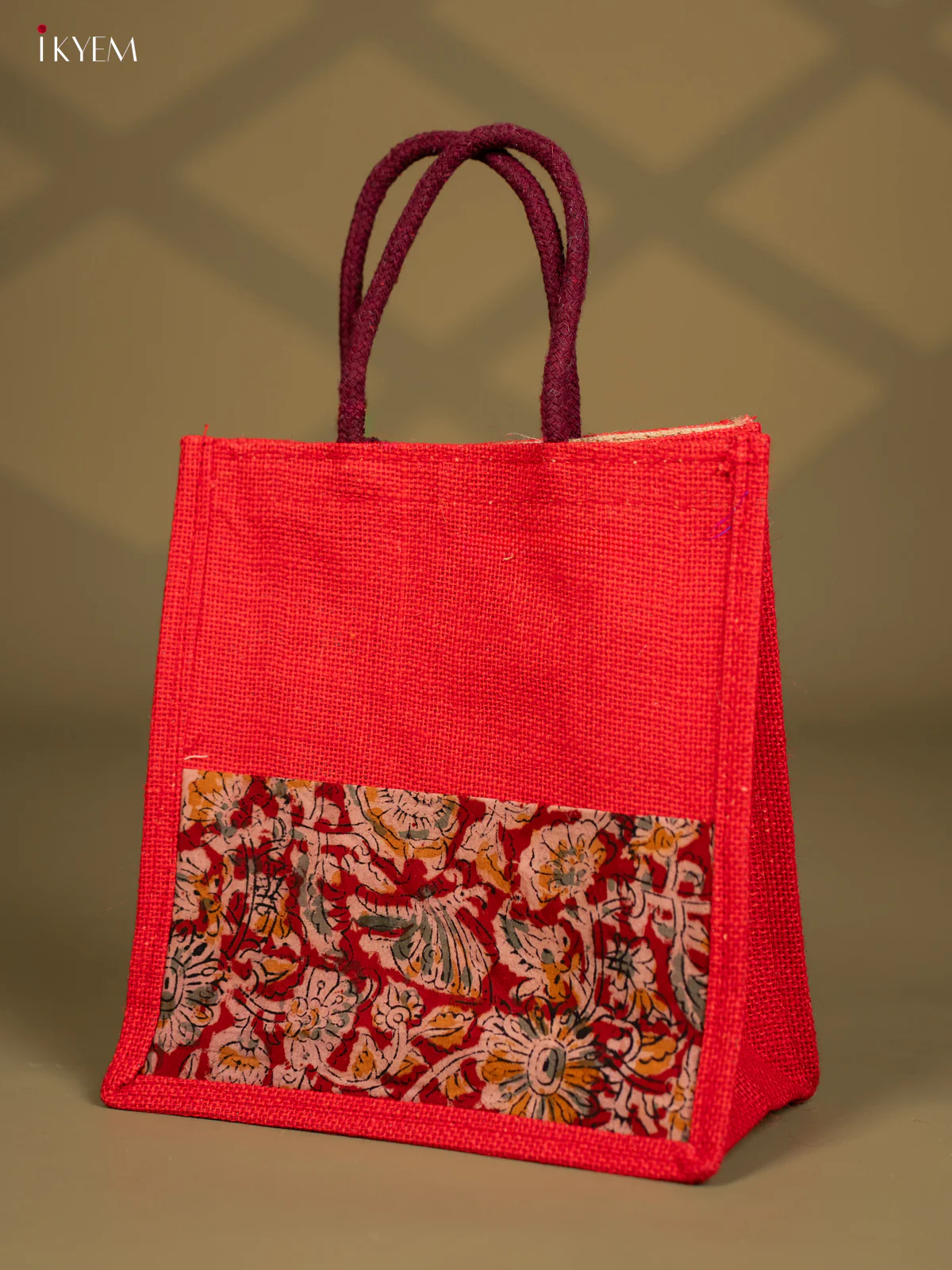 Jute Kalamkari Bag - Red - Image 3