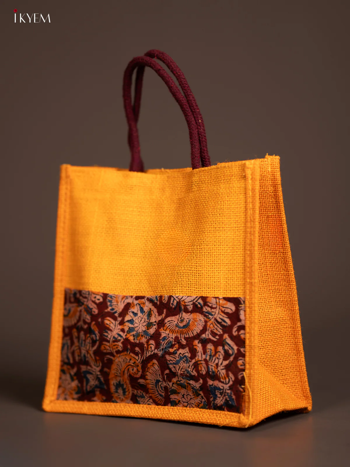 Jute Kalamkari Bag - Yellow - Image 3