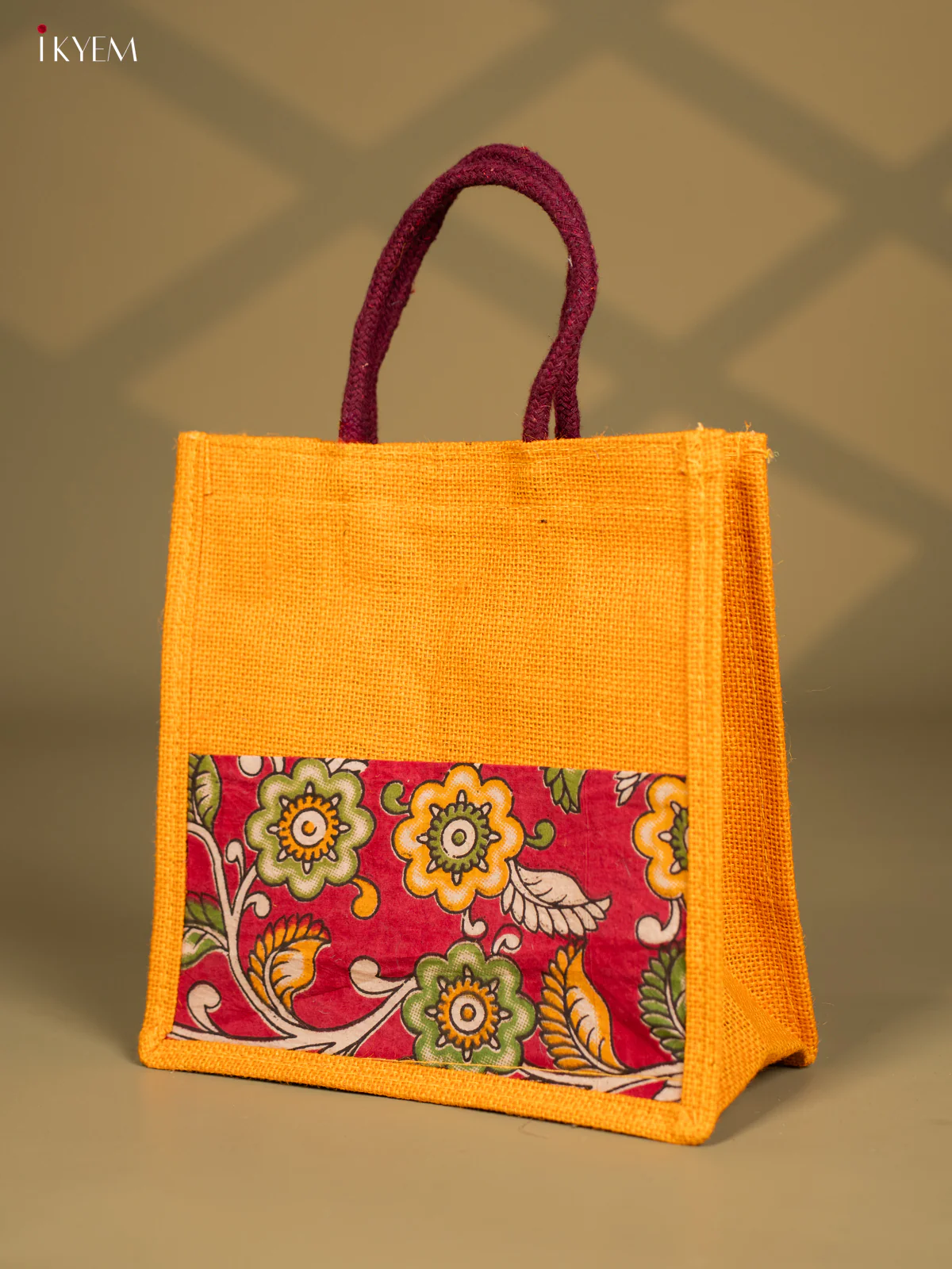 Jute Kalamkari Bag - Yellow - Image 3