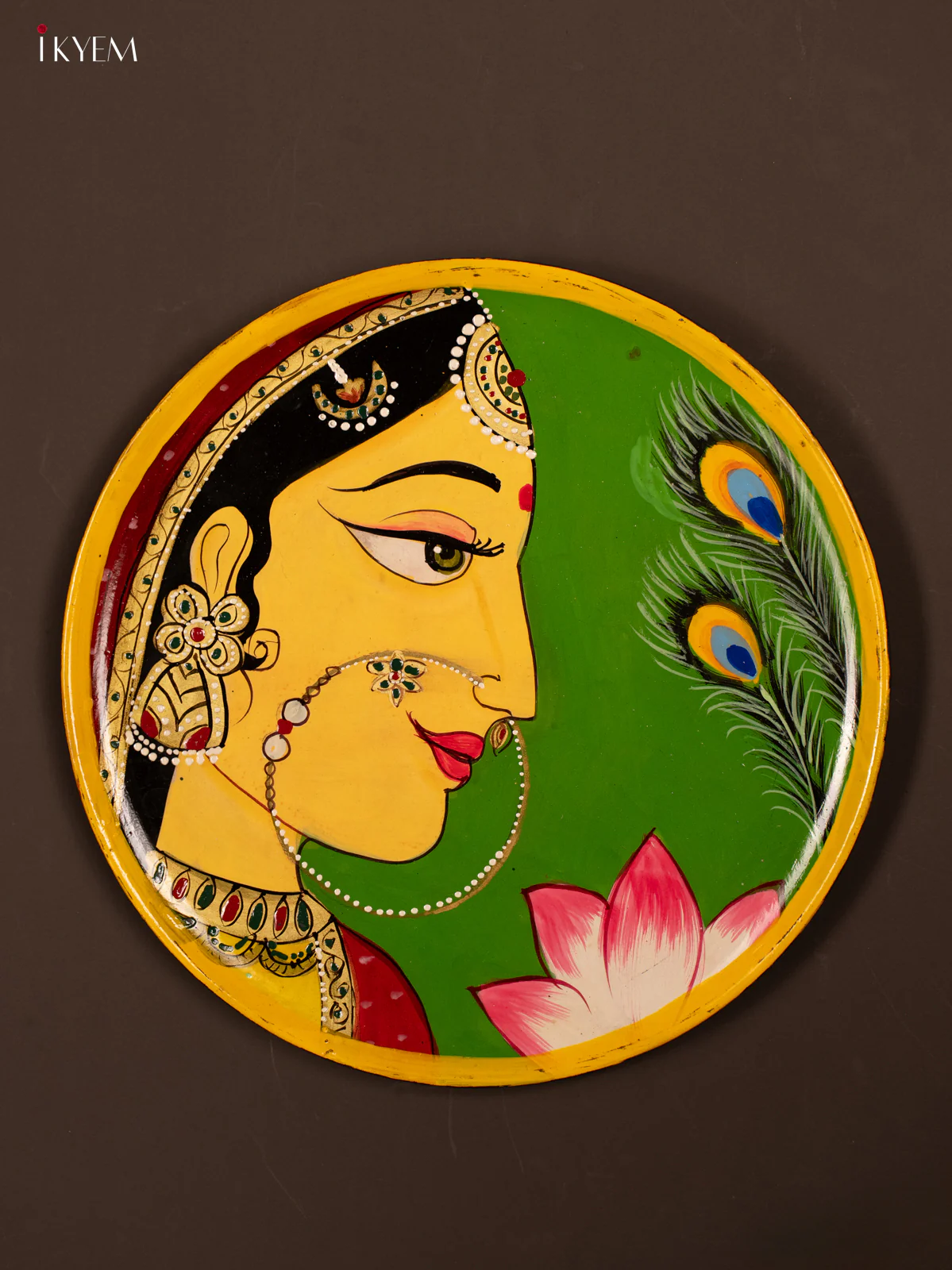 Wooden Hand painted Wall hanging plate - Krishna Radha - KG04208