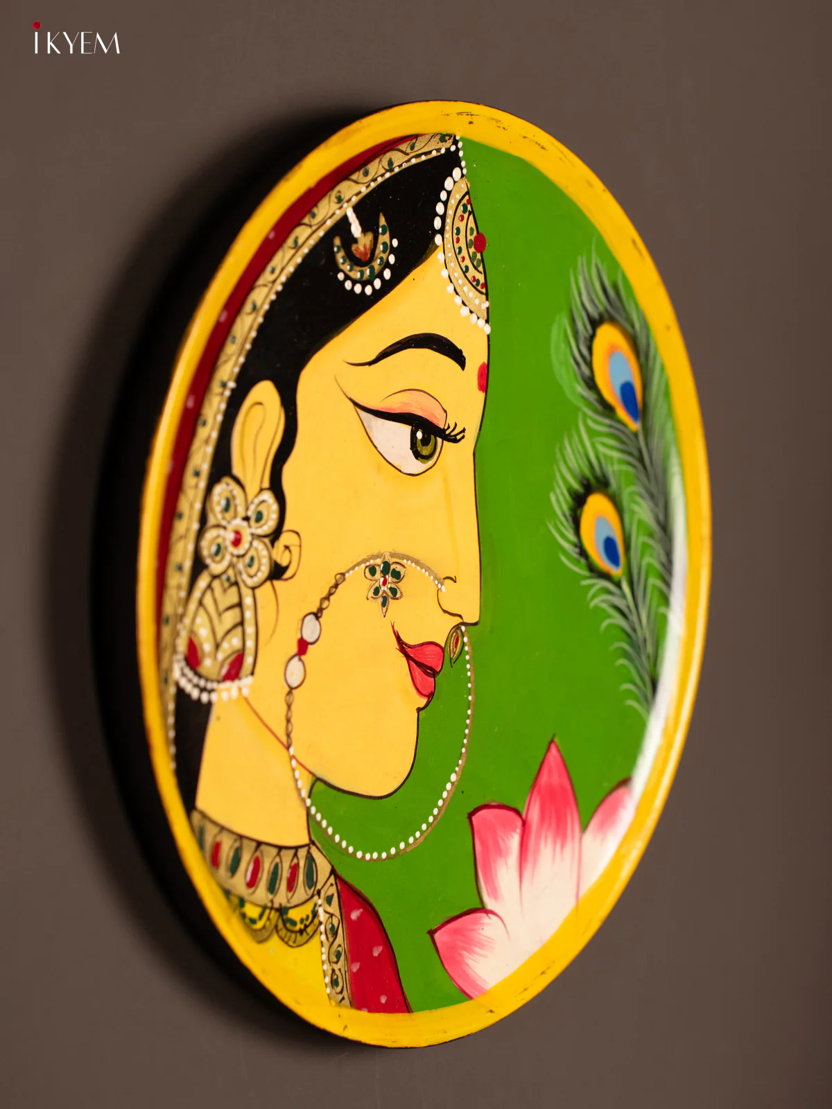 Wooden Hand painted Wall hanging plate - Krishna Radha - KG04208 - Image 2