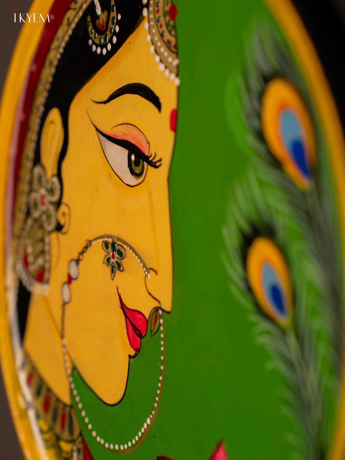 Wooden Hand painted Wall hanging plate - Krishna Radha - KG04208 - Image 3