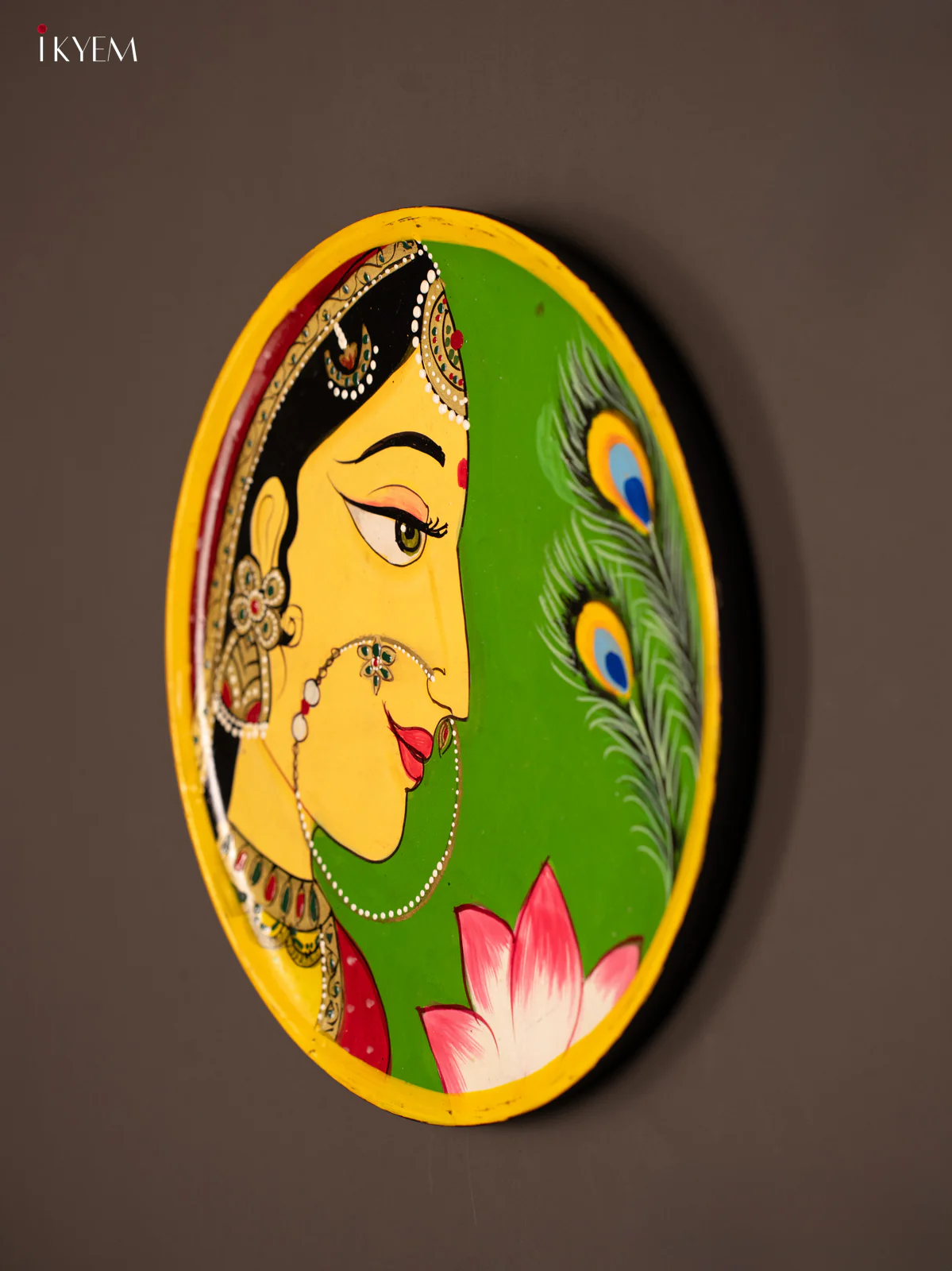 Wooden Hand painted Wall hanging plate - Krishna Radha - KG04208 - Image 4