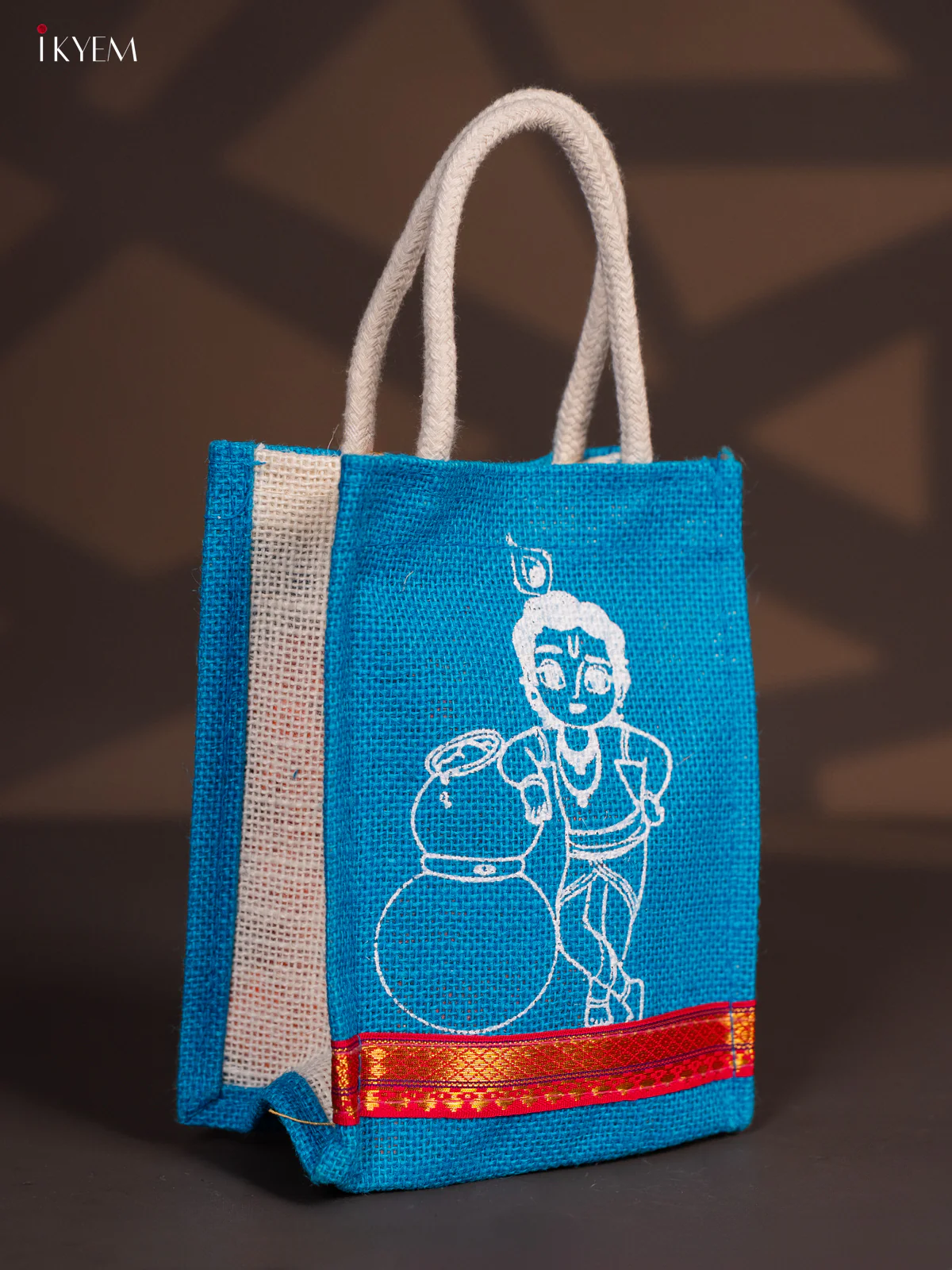 Cute Krishna Printed Blue Jute Bag - 8 Inch - KG08121 - Image 2