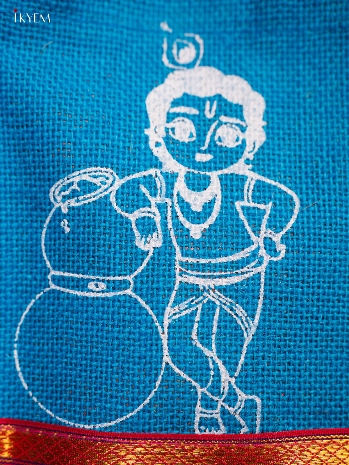 Cute Krishna Printed Blue Jute Bag - 8 Inch - KG08121 - Image 3