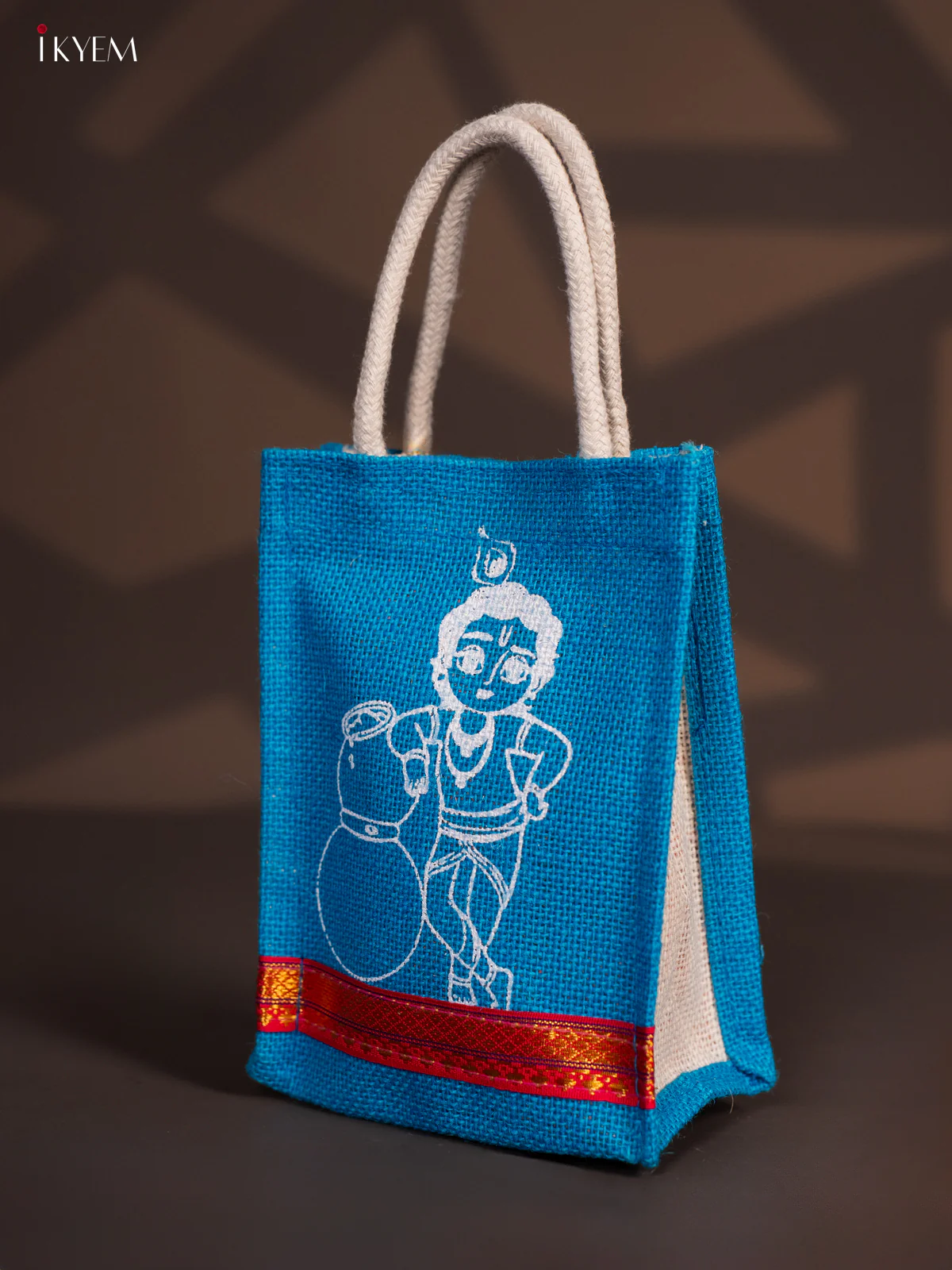 Cute Krishna Printed Blue Jute Bag - 8 Inch - KG08121 - Image 4