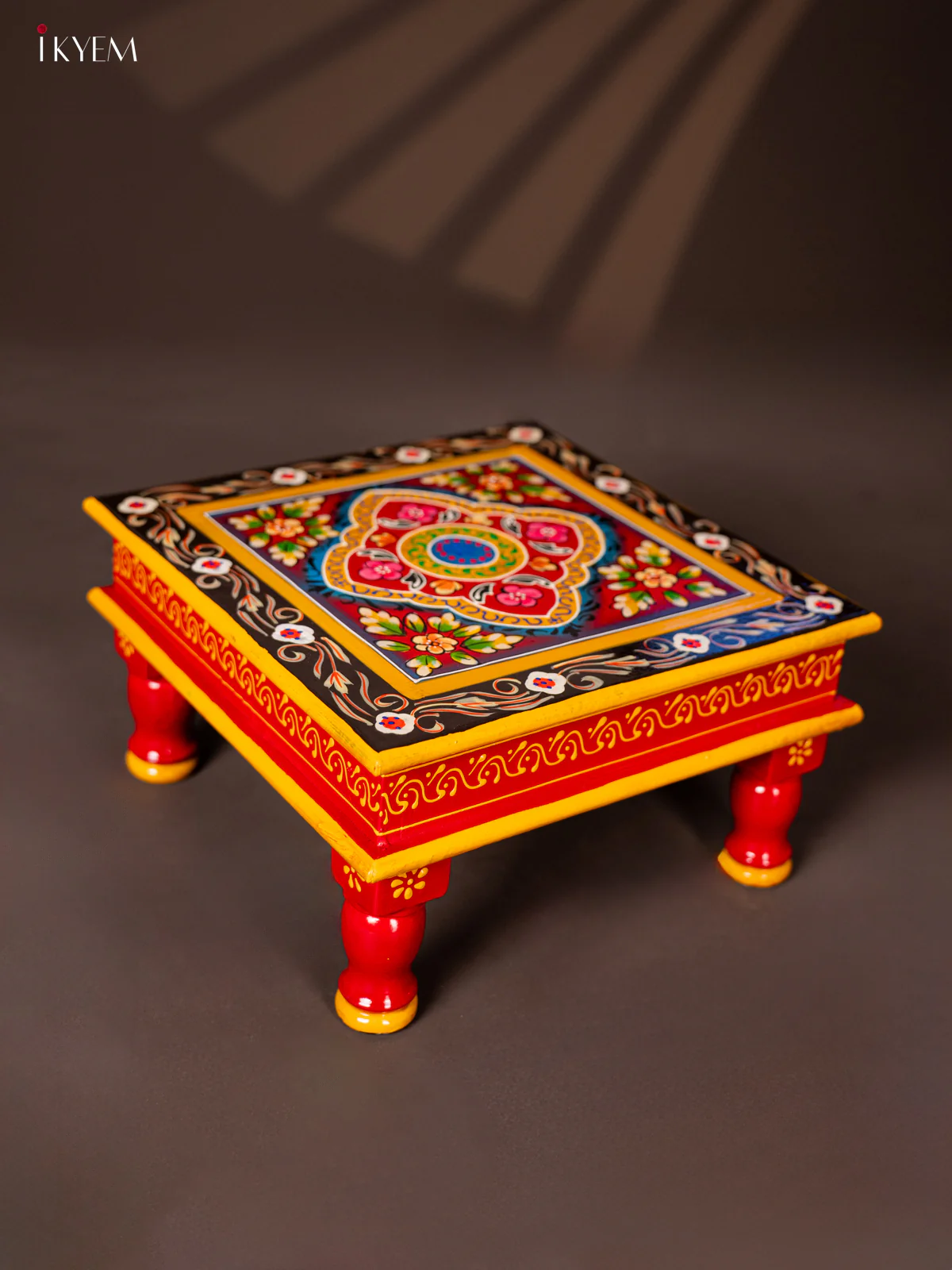 Wooden Hand Painted Manai/Bajot - Red 12 Inches - KG16116 - Image 2